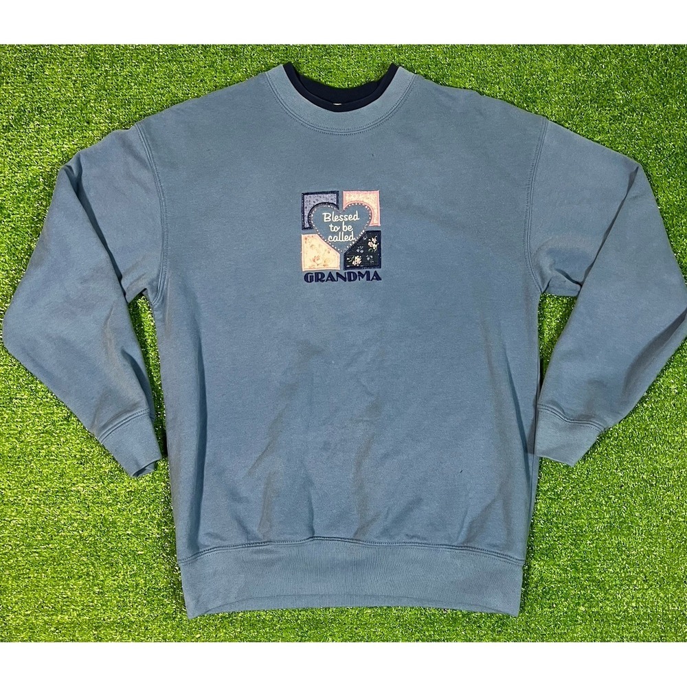 Vintage Crewneck Sweatshirt MED Womens Blessed‎ Grandma Pullover Blue Grannycore